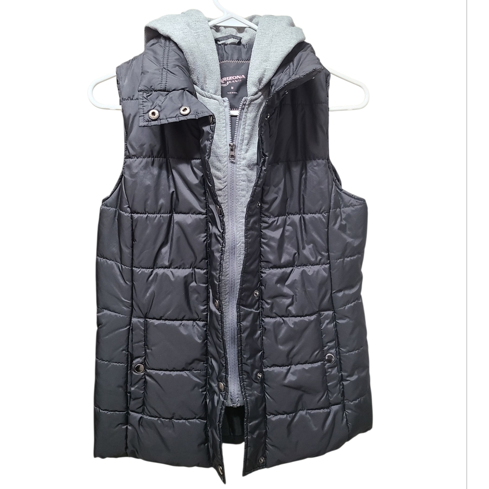Arizona Jean Company Womens Black and Gray Hooded Puffer Vest Medium